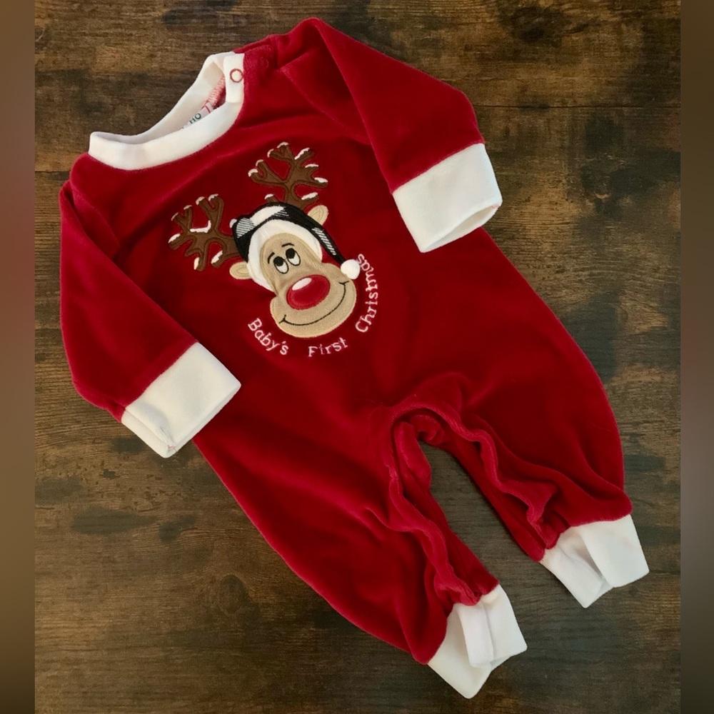 4/$60 sale — Baby’s First Christmas velour one piece - 6M